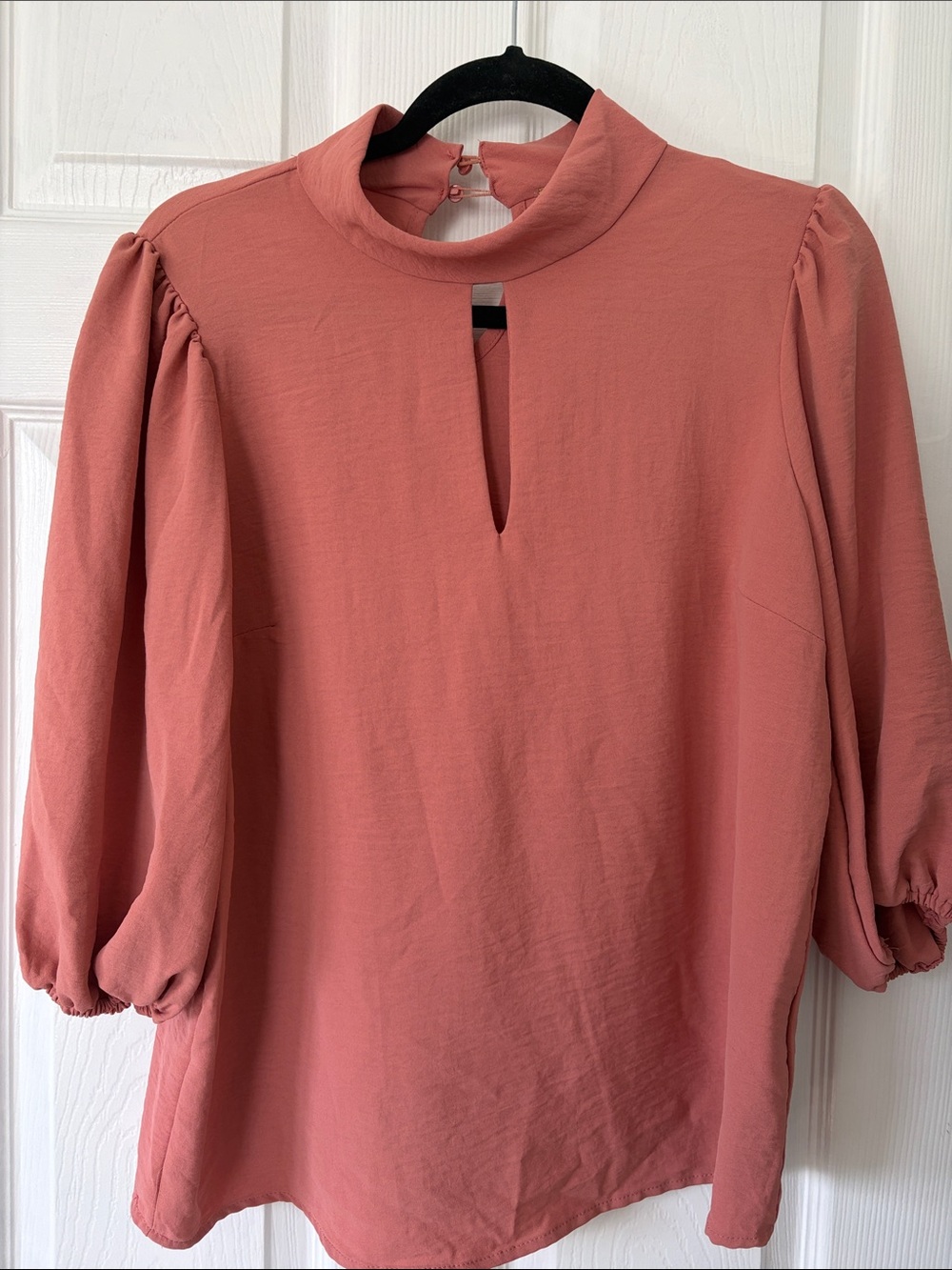 Misia Dusty Rose Keyhole Puff-Sleeve Blouse